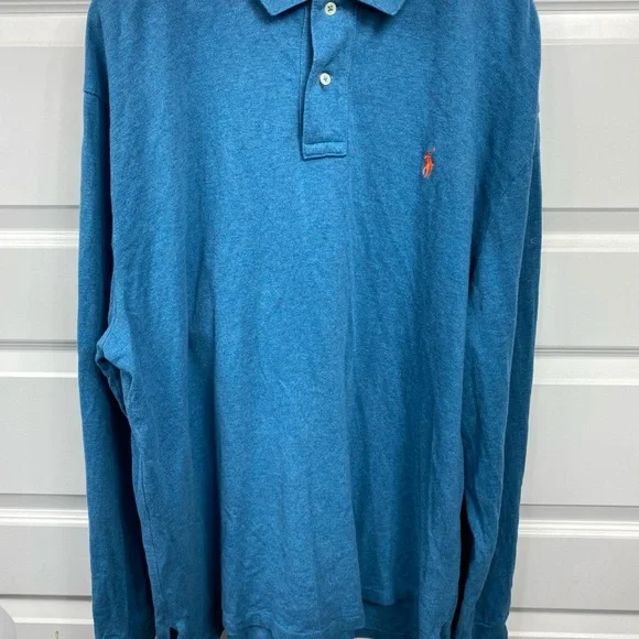 Polo Ralph Lauren XXL Long sleeve Polo Shirt Golf Preppy 2XL Blue Orange Pony - Picture 4 of 5
